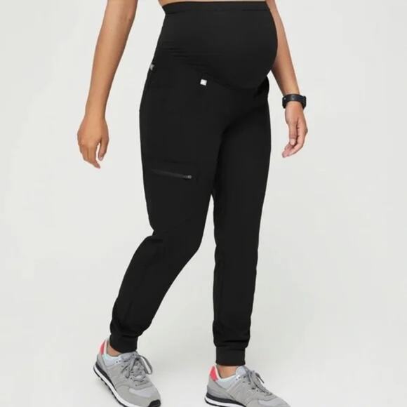 FIGS Technical Zamora Maternity Jogger Scrub Pants 5 Pocket Black Large Tall EUC - Picture 1 of 10